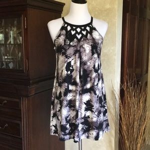 Alfani faux leather cut-out neckline tunic dress